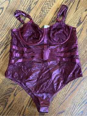 Torrid Curve Women's Burgundy Lace Satin Bodysuit 2XL